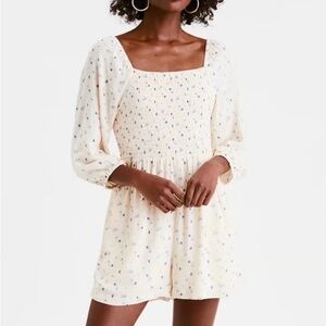 American Eagle Cream Floral Long Sleeve One Piece Romper
